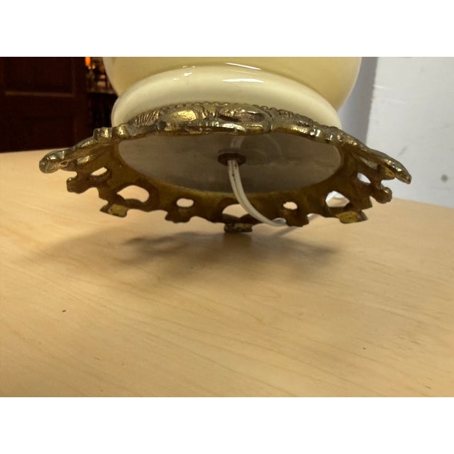 Vintage Porcelain Table Lamp With Victorian Beaded Fringe Lamp Shade For Sale - Image 12 of 12