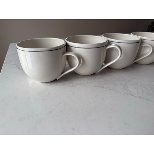 Off-white John Julian Simple Porcelain Mugs With Grey Line, Made in England- Set of 6 For Sale - Image 8 of 12