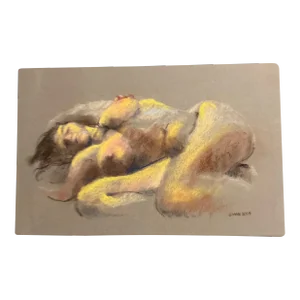 Contemporary Original Expressionist Female Nude Life Study Pastel Drawing