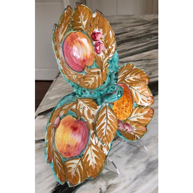 Made in Italy Majolica Style Three Well Serving Bowl For Sale In Seattle - Image 6 of 11