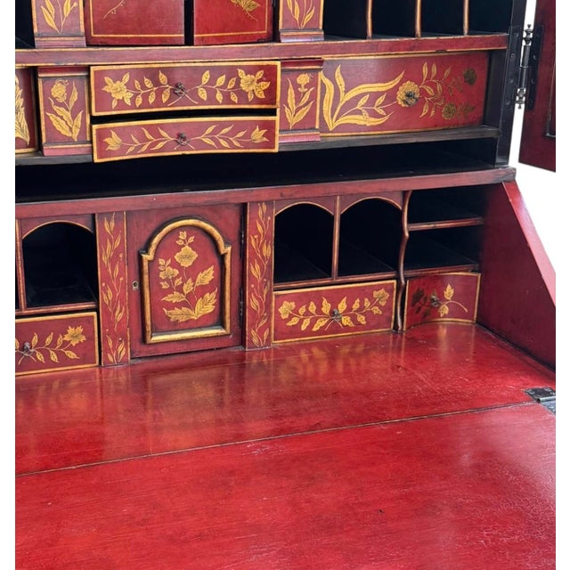 George I Style Black & Gold Chinoiserie Secretary Desk With Red Interior For Sale - Image 4 of 8