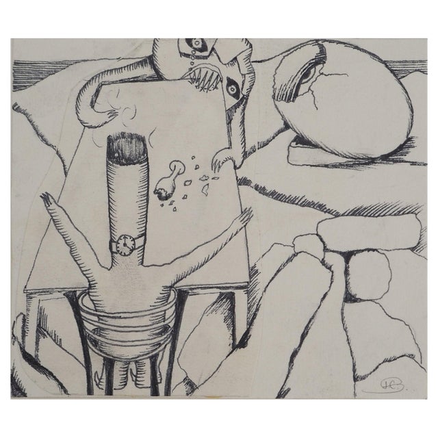 Jean-Claude Silbermann, Sneaky Signs, The Glass of Bourbon on the Rocks, Original Ink Drawing For Sale