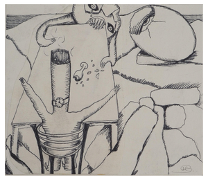 Jean-Claude Silbermann, Sneaky Signs, The Glass of Bourbon on the Rocks, Original Ink Drawing