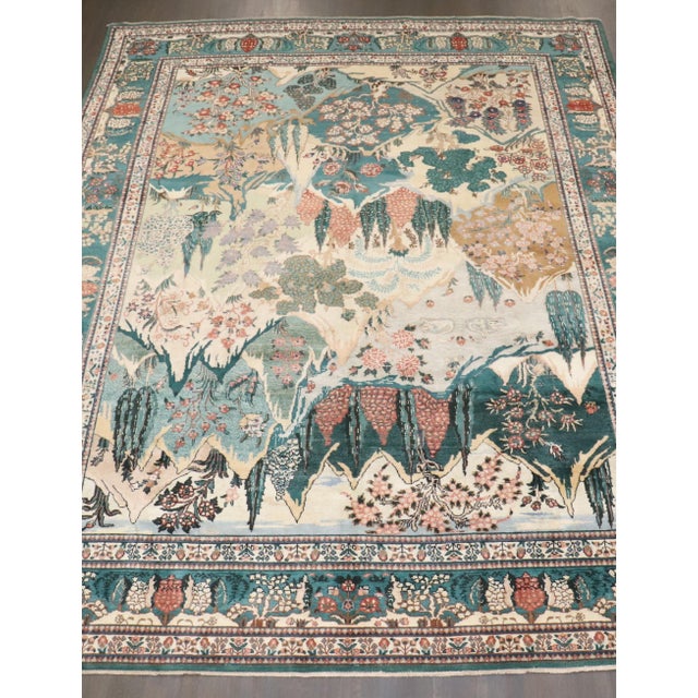 Landscape Vintage Persian Tabriz Rug, 9'10'' X 13'3'' For Sale In New York - Image 6 of 11