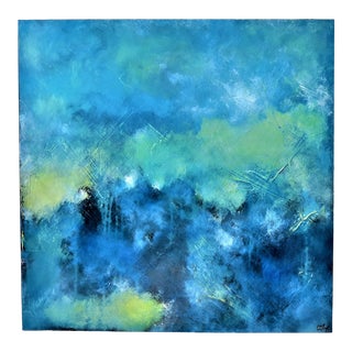 Enigmatic Blue, Ii. Abstract Oil on Wood by C. Damien Fox For Sale