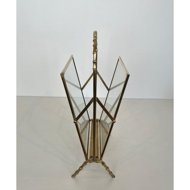 Neoclassical 1940s Faux bamboo bronze and brass magazine rack by Maison Baguès For Sale - Image 3 of 12