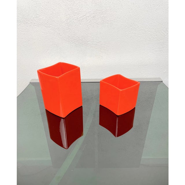 Ceramic Orange Ceramic Vase by Franco Bettonica for Gabbianelli, Italy, 1970s, Set of 2 For Sale - Image 7 of 15
