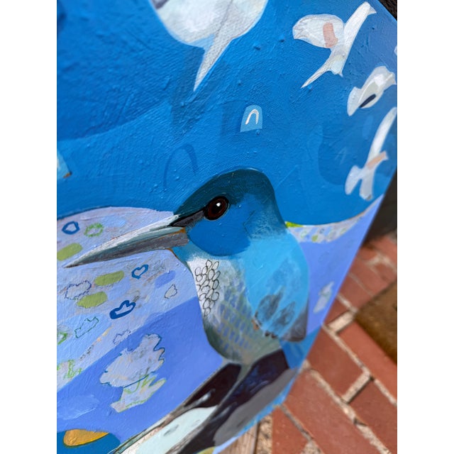 Cerulean "Blue Flock" a Pinion Jay Painting by LWren Walraven For Sale - Image 8 of 10