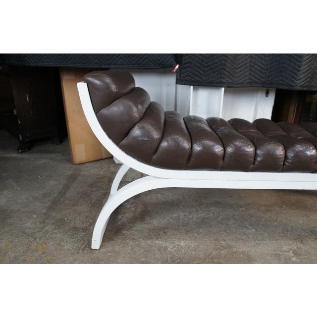1980s 1980s Attribtued to Jay Spectre for Century Furniture Brown Leather White Bentwood "Eclipse" Bench For Sale - Image 5 of 10