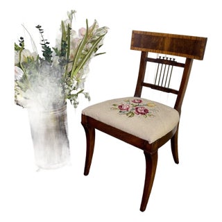 Vintage Neoclassical Needlepoint Splat-Back Chair For Sale