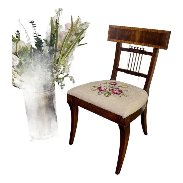 Vintage Neoclassical Needlepoint Splat-Back Chair For Sale