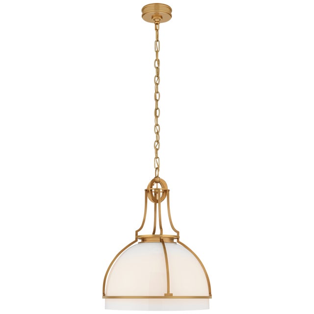 Gracie Large Dome Pendant in Antique-Burnished Brass with White Glass Designer: Chapman & Myers Canopy: 5.25" Round...