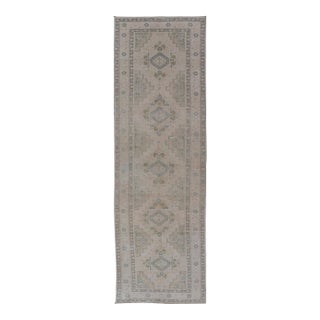 Vintage Turkish Oushak Runner in Neutral Tones, Taupe, Gray Green, Yellow For Sale