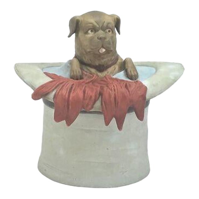 Antique Porcelain Pug in a Hat Jar For Sale