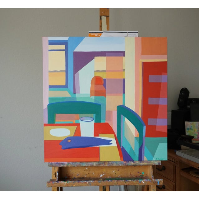 2020s Contemporary Postmodern Geometric Oil Painting of an Interior For Sale - Image 5 of 6