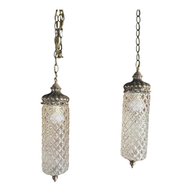 Vintage Hollywood Regency Textured Glass Pendant Lights, Pair For Sale