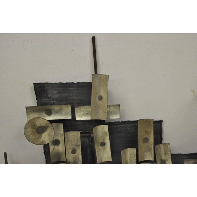 Late 20th Century Mid Century Modern Brutalist Steel Metal 48" Wall Sculpture After Curtis Jere For Sale - Image 4 of 11