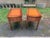 Pair of Federal style leather top flame mahogany side tables Dovetail joint construction, metal handles ,tapered legs...