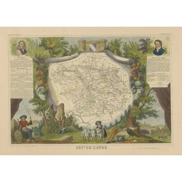 Antique Map of the Department of Aube For Sale - Image 3 of 6