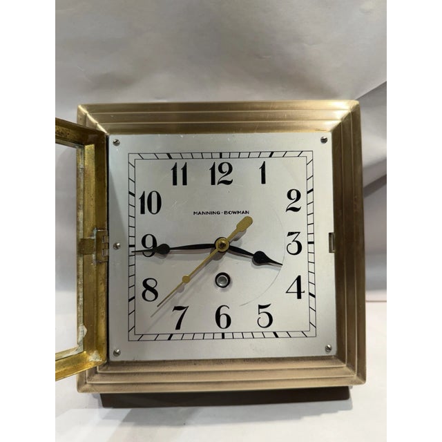 Brass 1920s Manning Bowman Art Deco Machine Age Wall Clock For Sale - Image 8 of 12