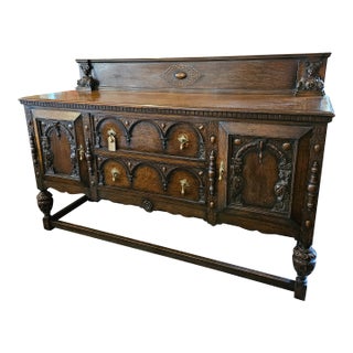 Late 19th Century English Oak Renaissance Revival Carved Sideboard For Sale