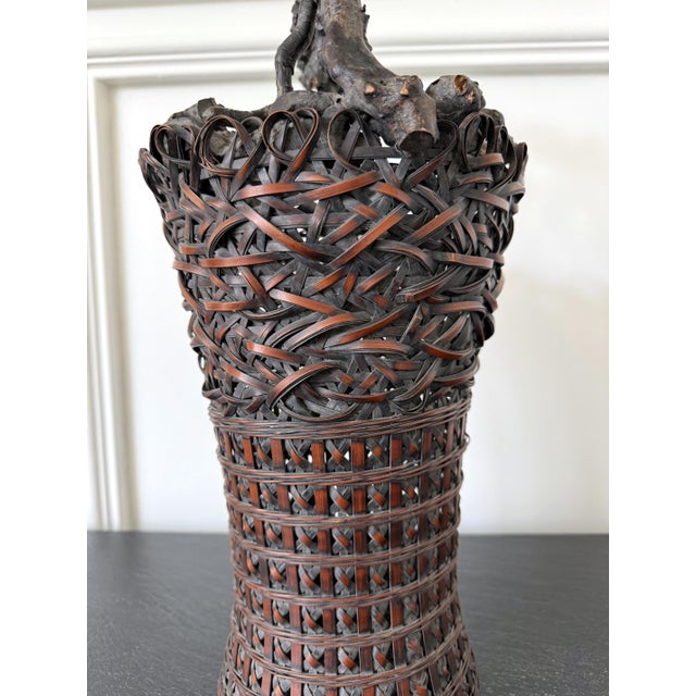 Antique Japanese Smoke Bamboo Basket with Wisteria Root Handle Meiji Period For Sale - Image 16 of 16