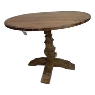 1980s Farmhouse Style Table Sculpted Pedestal Base Rustic Brown Pine Wood Finish For Sale