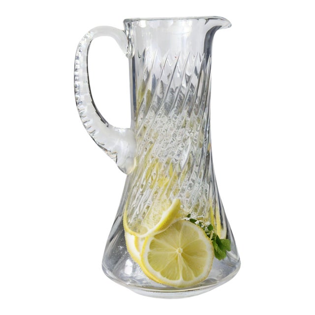 Vintage Swirled Cut Crystal Beverage Pitcher For Sale