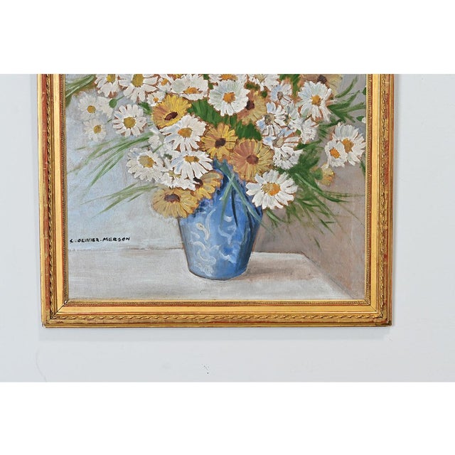 Modern French Vintage Framed Oil Painting of Daisies For Sale - Image 3 of 11