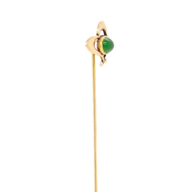 Gold Antique Art Nouveau 14k Gold & Jade Green Glass Stickpin For Sale - Image 8 of 12