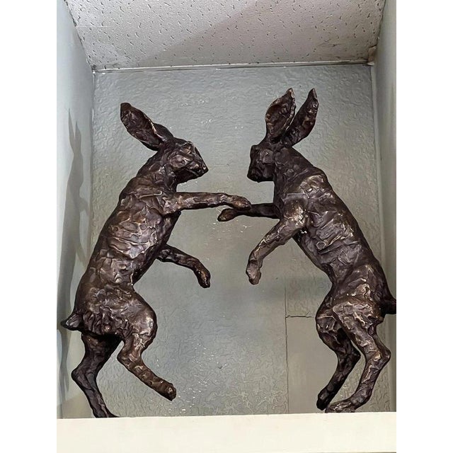 Life-Size Bronze Boxing Hares from E&S Crown Foundry, Set of 2 For Sale - Image 3 of 12
