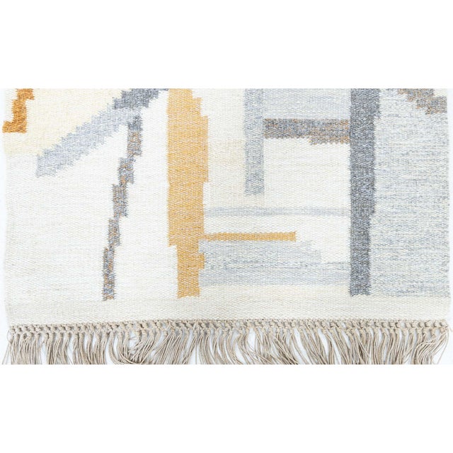 Off-white Vintage Scandinavian Abstract Gray Flatweave Runner By Ingegerd Silow For Sale - Image 8 of 9
