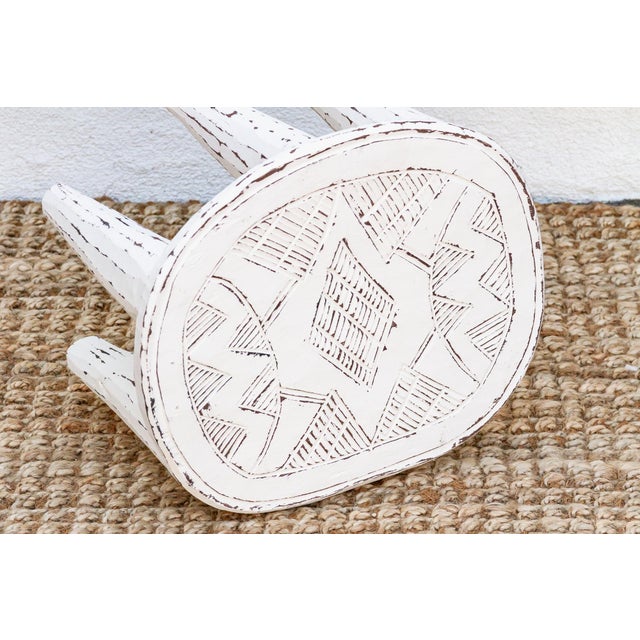 Stonewashed White Wooden Nupe Stool For Sale In Los Angeles - Image 6 of 7