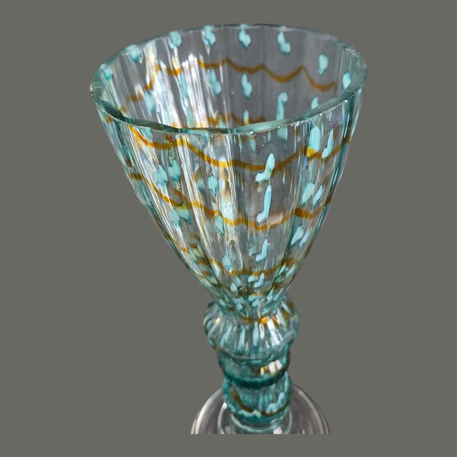 Vintage Mid-Century Modern Italian Art Glass Aqua Blue Pedestal Vase For Sale - Image 4 of 7