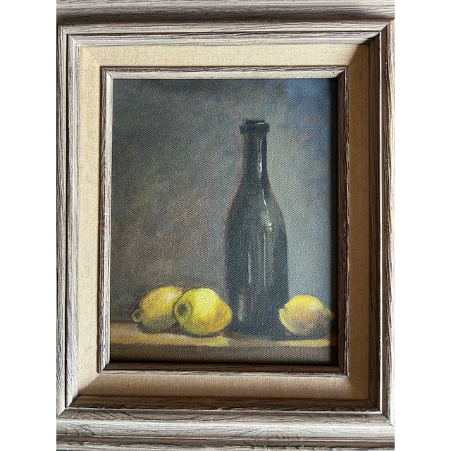 Impressionist Vintage Framed Still Life Oil Painting of Lemons and Bottle For Sale - Image 3 of 5