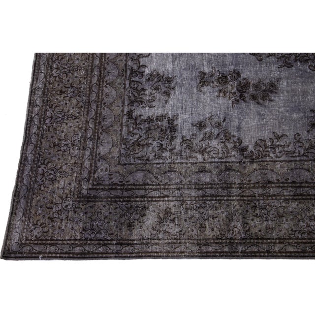 Vintage Persian Overdyed Handmade Medallion Gray Wool Rug For Sale - Image 4 of 11