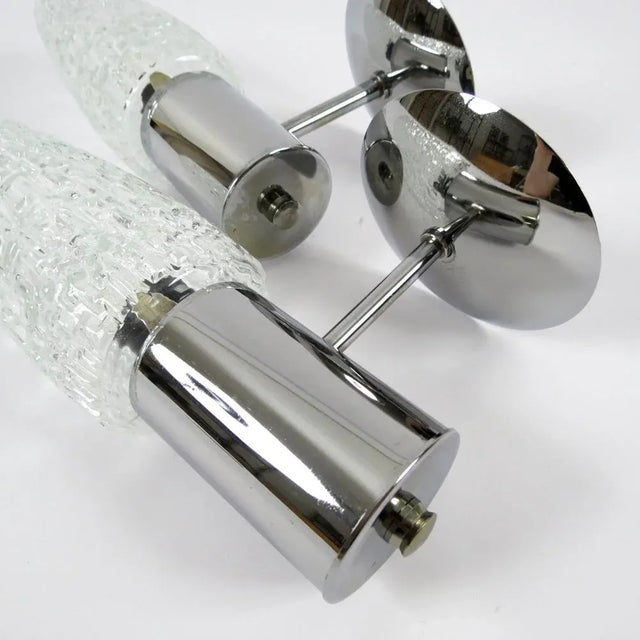 Glass and Chrome Metal Wall Lamps, 1960s, Set of 2 For Sale - Image 6 of 8