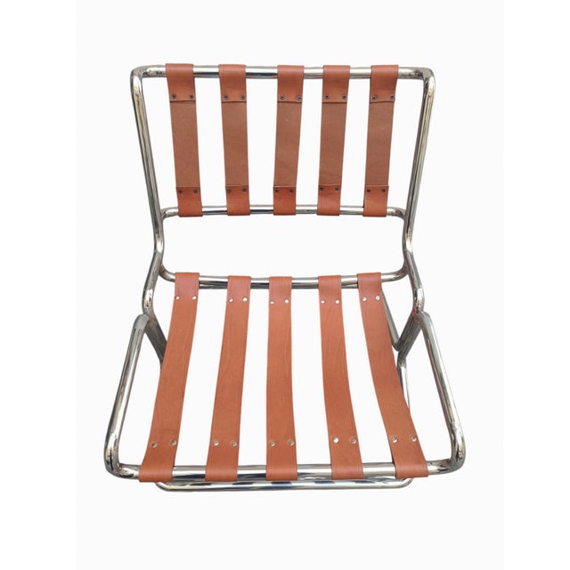 Brown Leather Lounge Armchair with Chrome-Plated Steel Tubular Frame, Italy, 1970s For Sale - Image 6 of 8