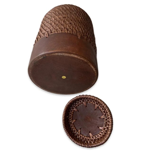 Filipino Handwoven Rattan and Wood Ginger Jar With Lid From the Philippines For Sale - Image 10 of 12