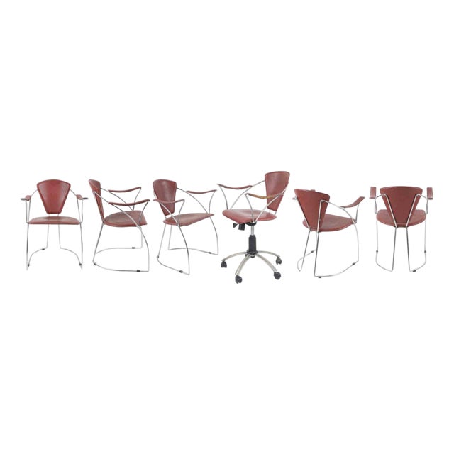 Vintage Chairs in Leather and Chromed Metal from Arrben, Italy, 1980s, Set of 6 For Sale