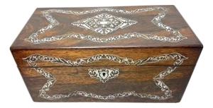 Antique 1800's English Inlaid Mother of Pearl Rosewood Wood Dual Tea Caddy Box