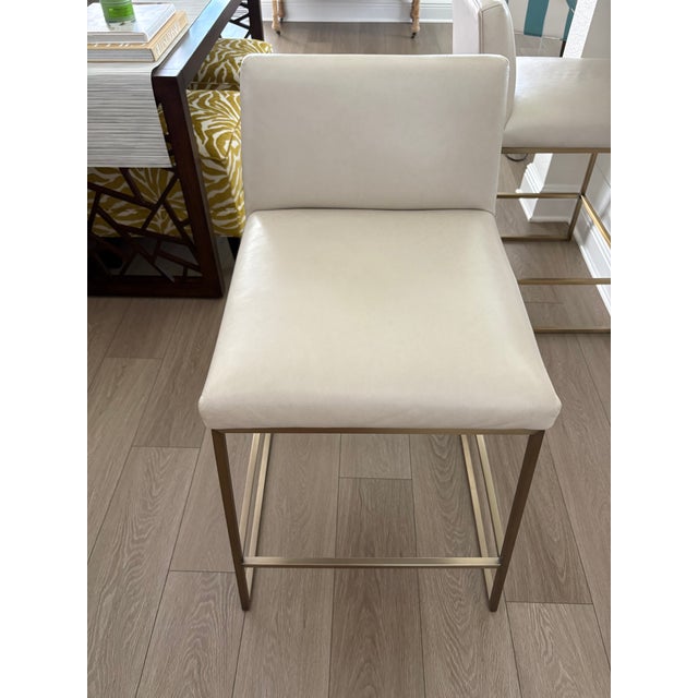 Metal Jewel Metal Base Leather Counter Stool Ethan Allen Set/2 For Sale - Image 7 of 14