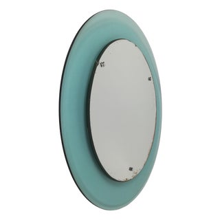Mid-Century Rounded Mirror in Turquoise Glass attributed to Veca, Italy, 1970s For Sale