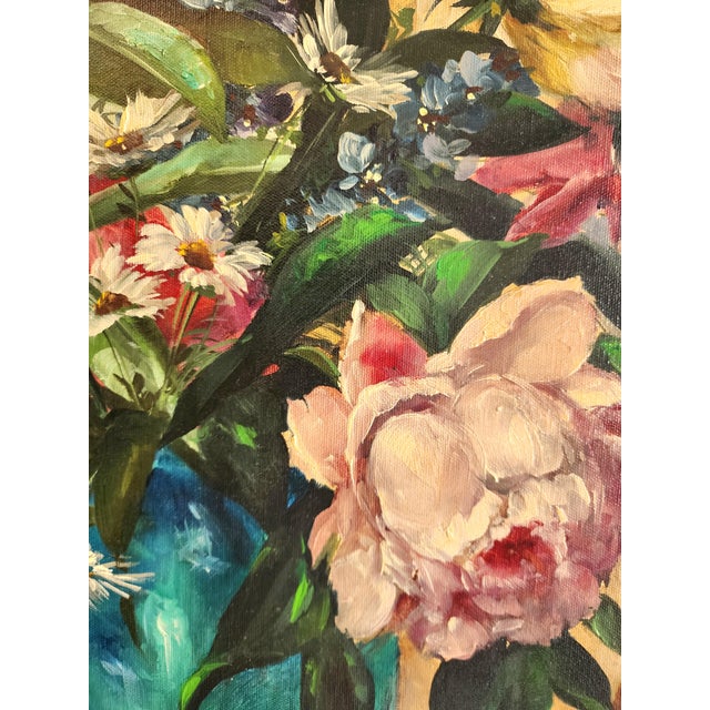 Mid 20th Century Mid Century Floral Still Life Oil Painting in Period Carved Frame For Sale - Image 5 of 16