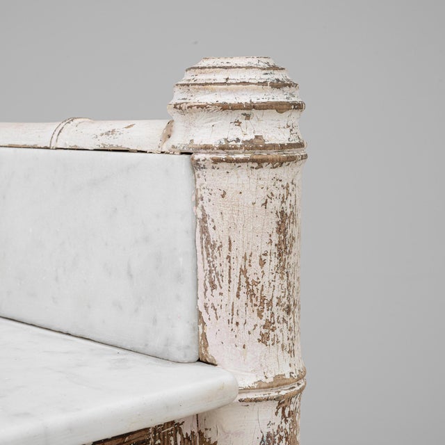 Off-white 1900s French White Patinated Faux Bamboo Marble-Top Side Table For Sale - Image 8 of 18