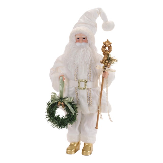 Santa Figurine with Wreath and Staff For Sale