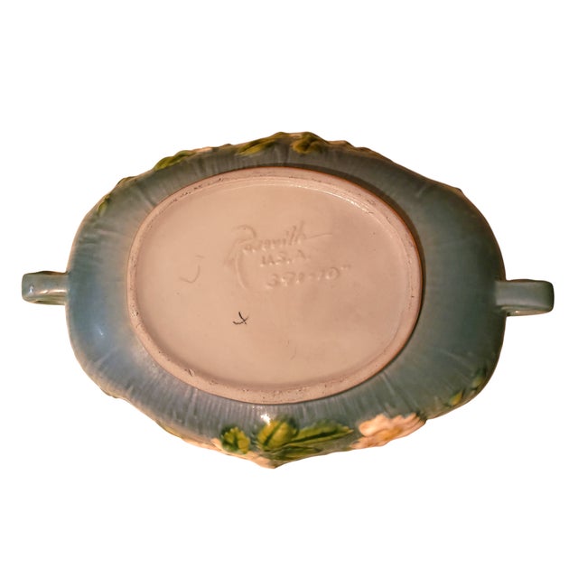 Roseville Pottery Vintage Roseville Pottery Floral Console Bowl For Sale - Image 4 of 5