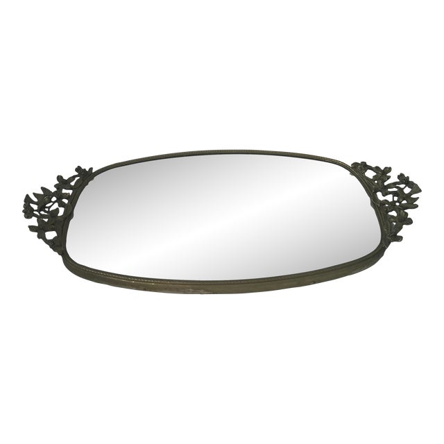 1980s Brass Bird and Flower Detail Vanity Tray For Sale