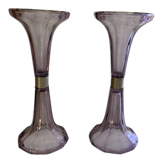 Antique Pair Art Deco Amethyst-Tinted Glass Shelf Risers Stands 1920s-1930s For Sale