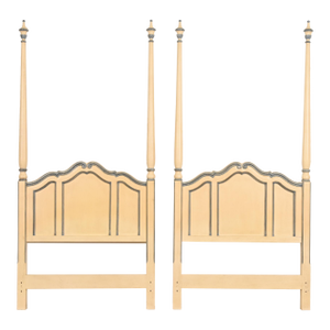 Baker Furniture French Provincial Louis XV Cream Lacquered Twin Size Poster Headboards, Pair